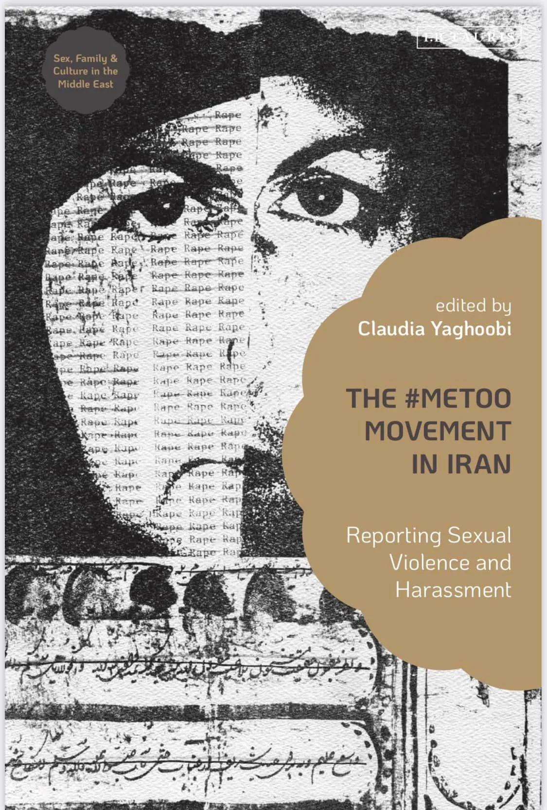 Book cover. A black and white collage of a woman’s face with handwritten script layered over it. A tan shape on the right holds the editor’s name and the title.